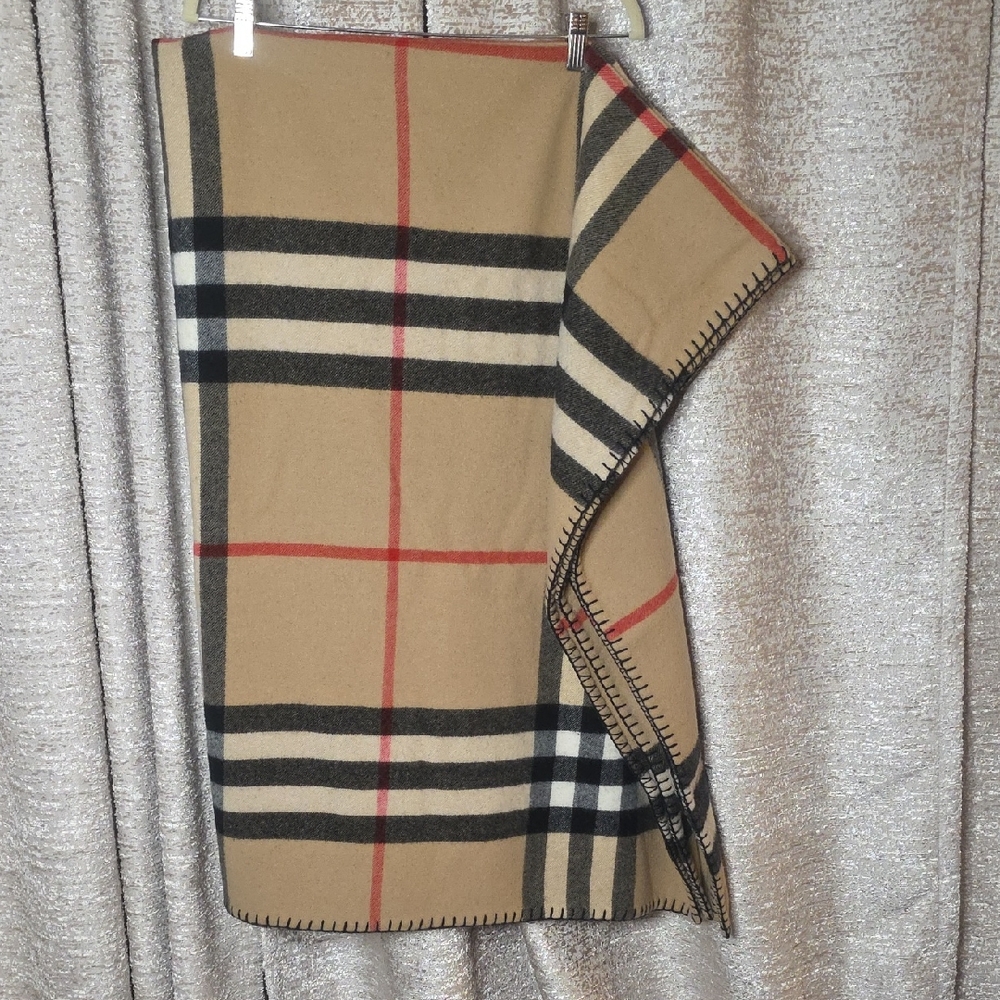 Burberry Camel Lambswool Scarf with Yellow Accent